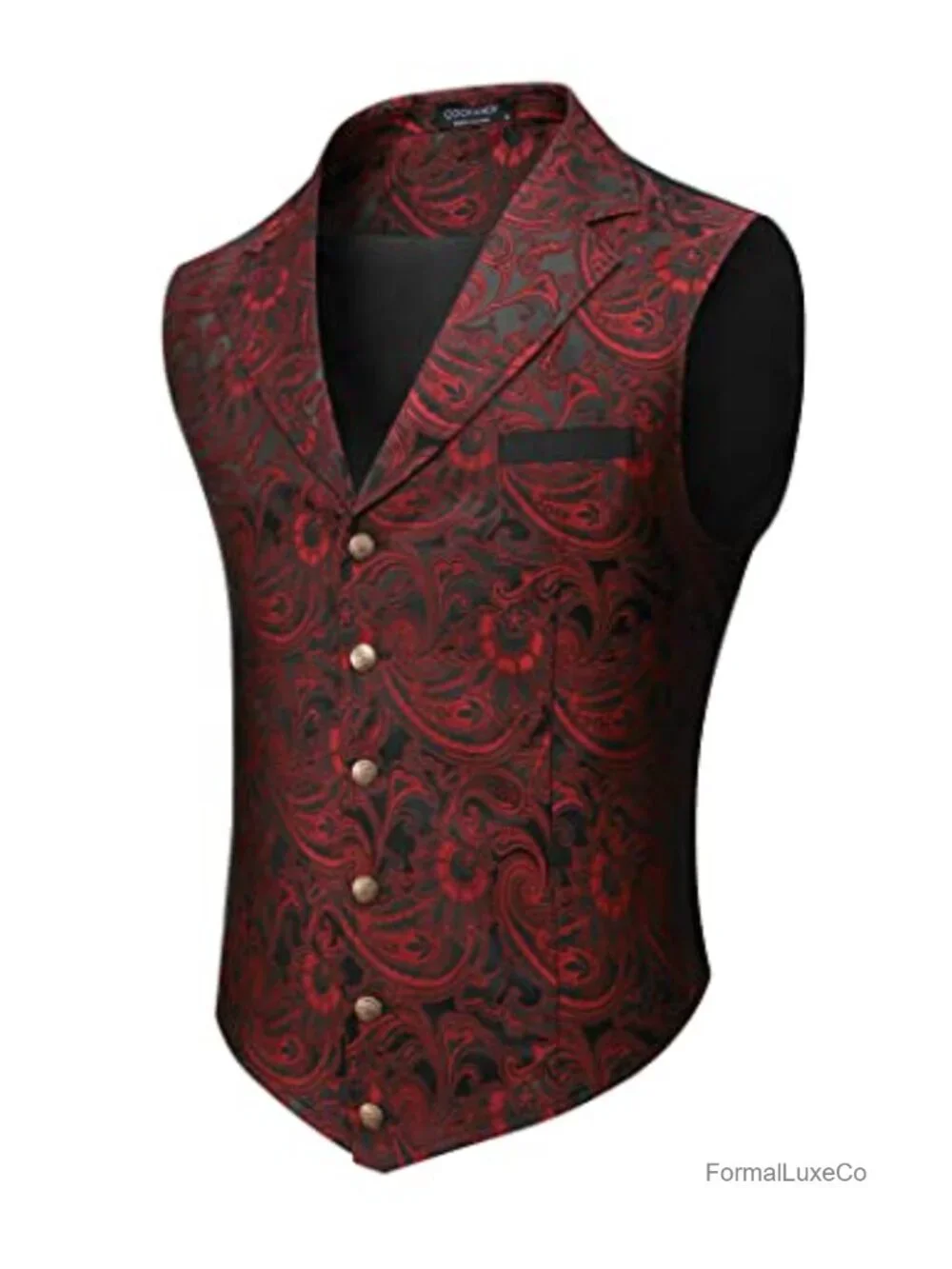 Men's Paisley Jacquard Vest Notched Lapel Slim Fit Sleeveless Formal Waistcoat